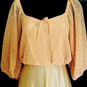 70's  Peach Crochet Maxi Gown   VS150
